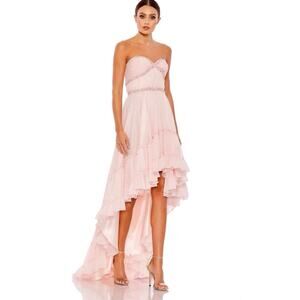 MAC DUGGAL Ice Pink Beaded High-Low Chiffon Strapless Sweetheart Dress size 10
